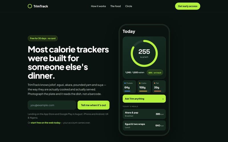 TrimTrack calorie tracking app